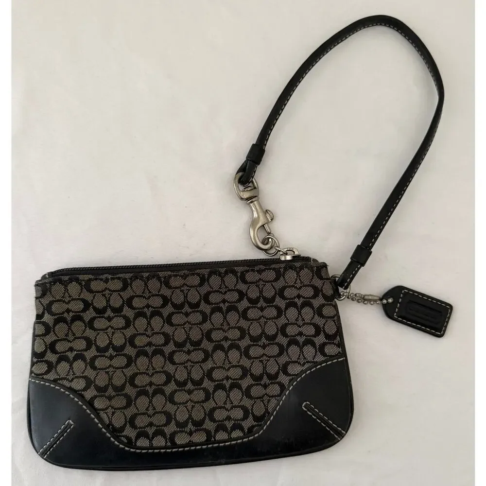 Coach Black Signature Monogram Canvas Leather Wallet Wristlet Y2K Vintage Retro
